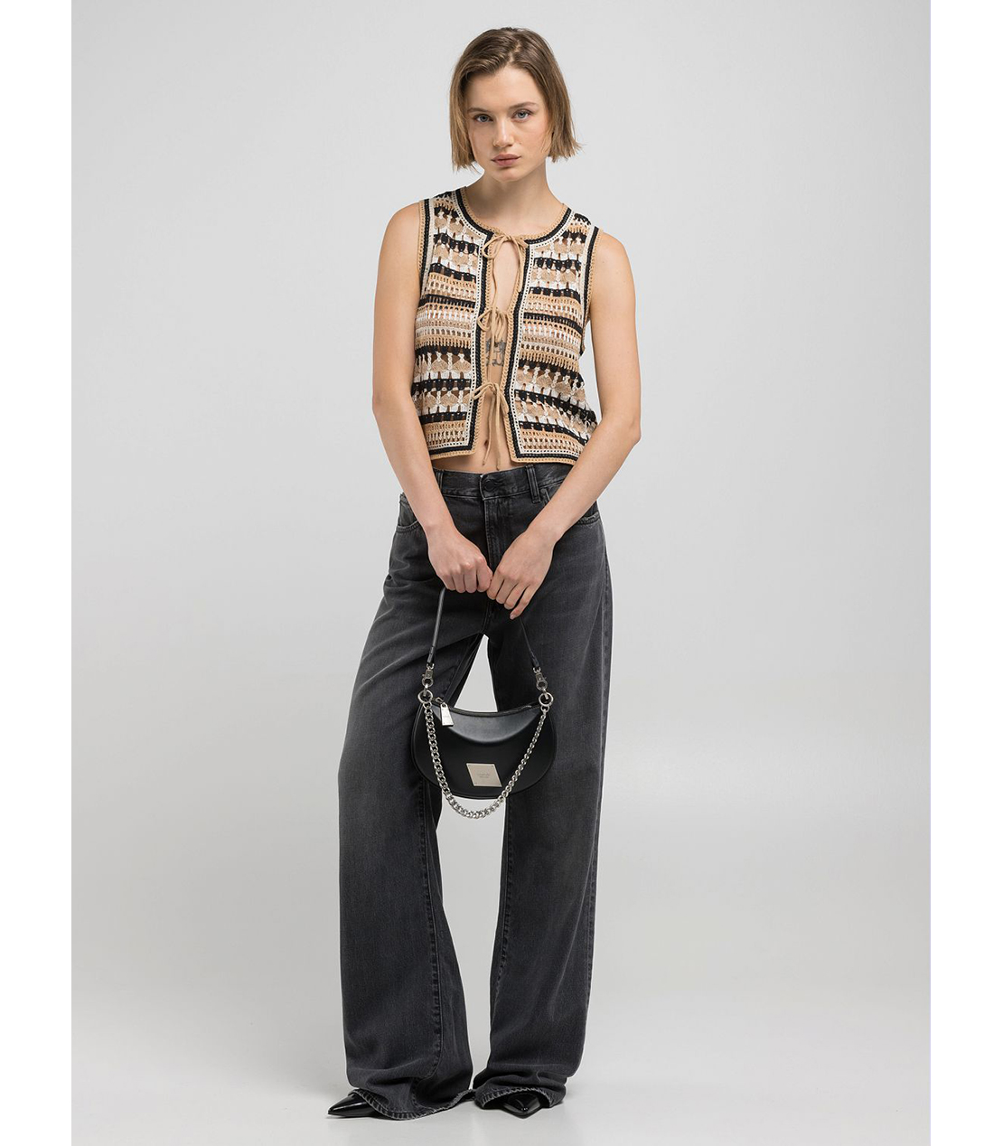 かぎ針編みエフェクトクロップドベスト 詳細画像 ブラック 3